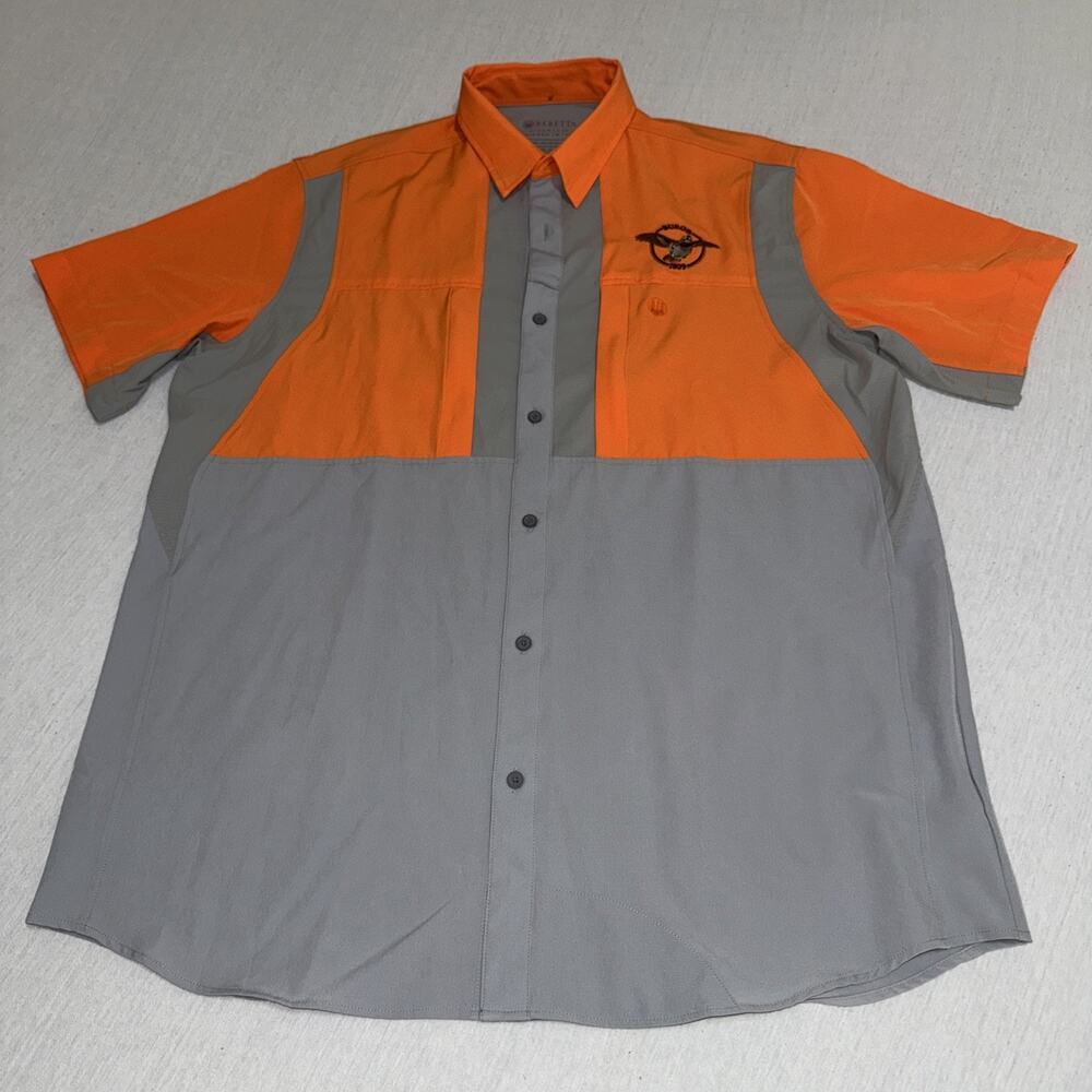 Beretta Shooting Shirt Mens XL Orange Short Sleeve Vented Hunting Burge 1809 EUC